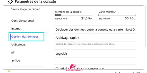 Menu de gestion des données