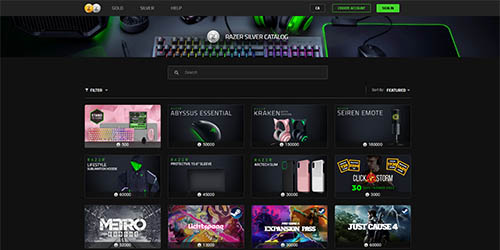 Catalogue de Razer pour dépenser ses Razer Silver