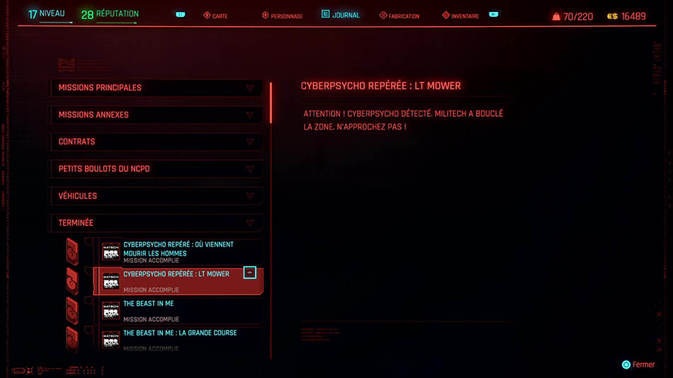 Soluce de la mission Cyberpsycho : LT Mower de Cyberpunk 2077