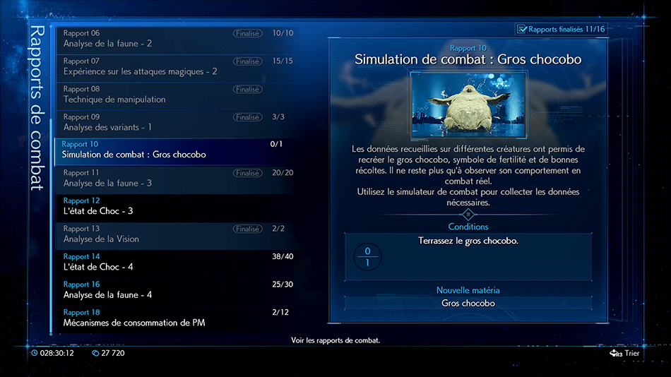 Rapport 10 - Simulation de combat - Gros chocobo