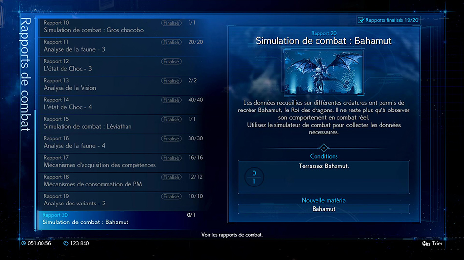 Rapport 20 : Simulation de combat Bahamut