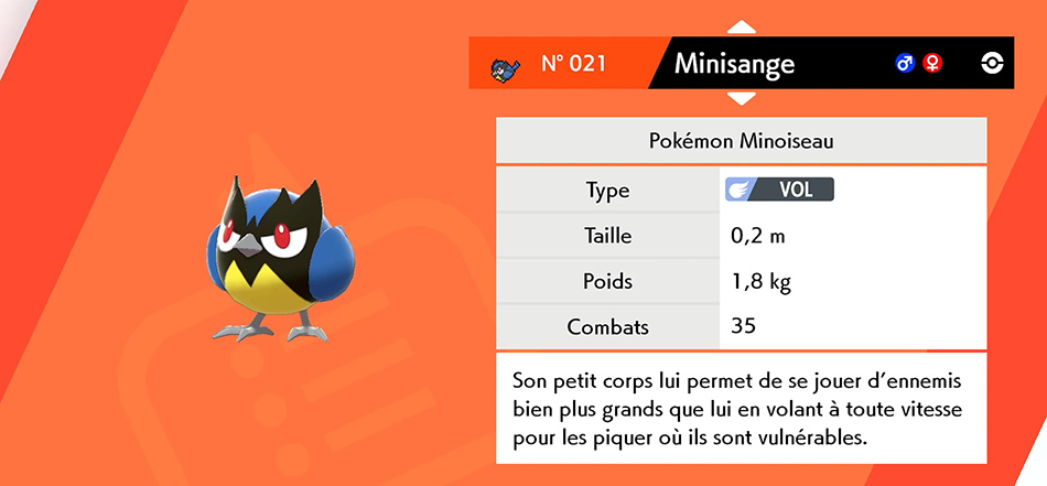 Statistique du Pokémon Minisange