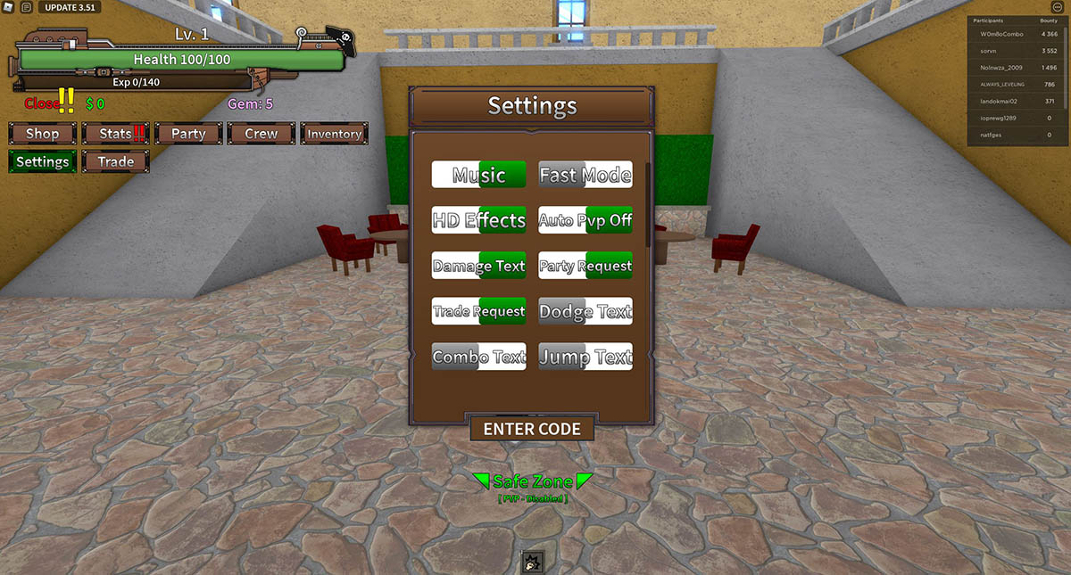 Comment entrer un code dans King Legacy