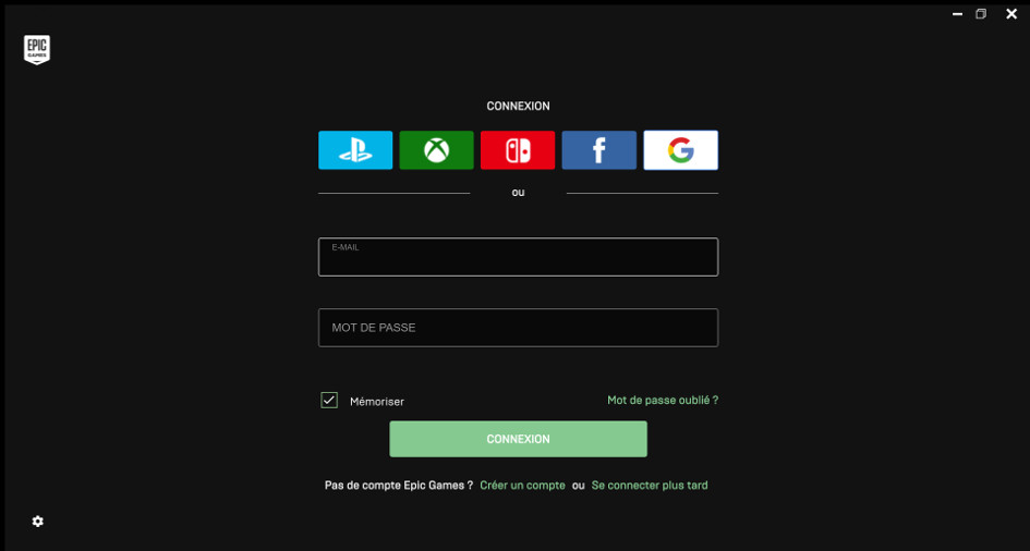 Connexion avec le logiciel Epic Games