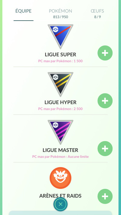 Page d'équipe dans Pokemon Go