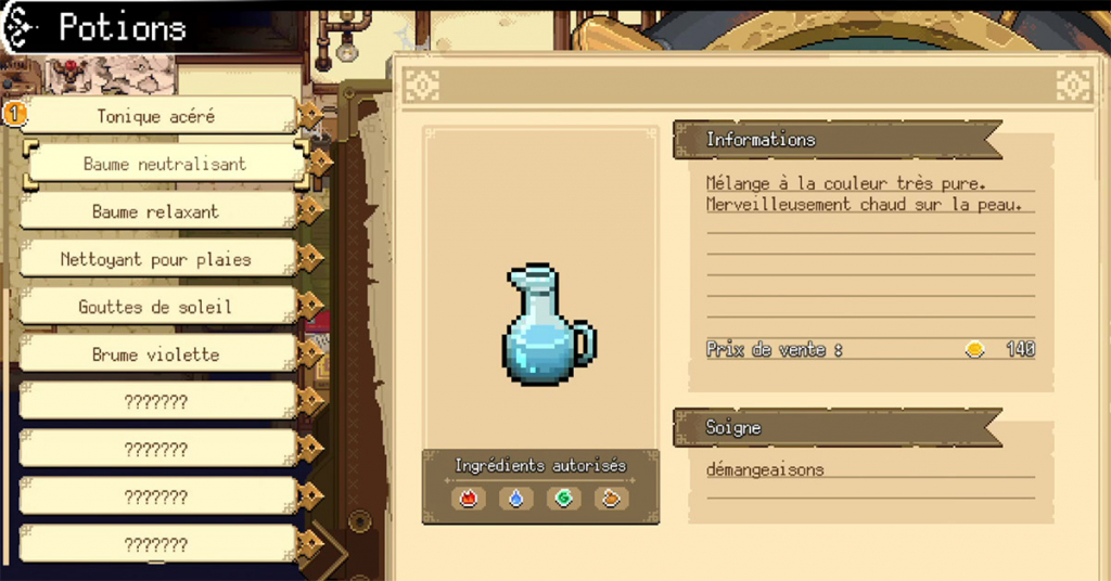 Liste des potions