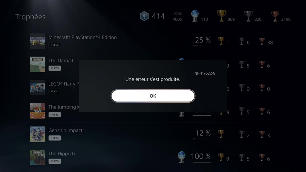 Comment corriger l'erreur NP-117622-9 sur PS5